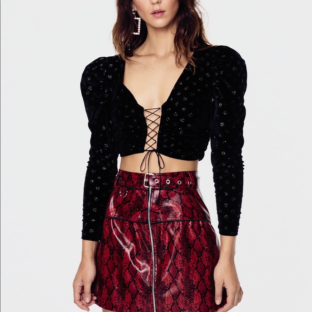 For Love & Lemons Elisa Velvet Crop Top